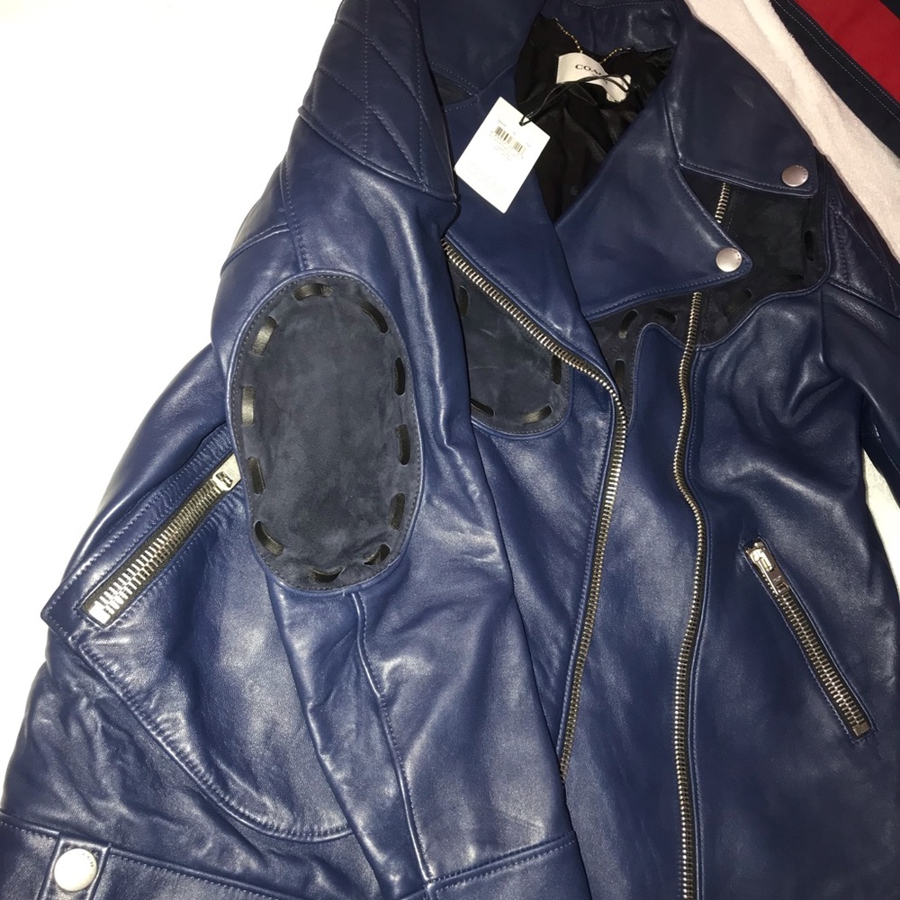 Blue leather coach jacket !! Open to offers. ! - Picture 2 of 7